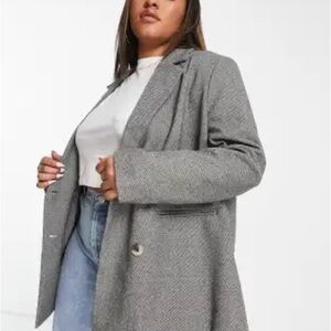 Women's Gray Double Breasted Blazer Coat